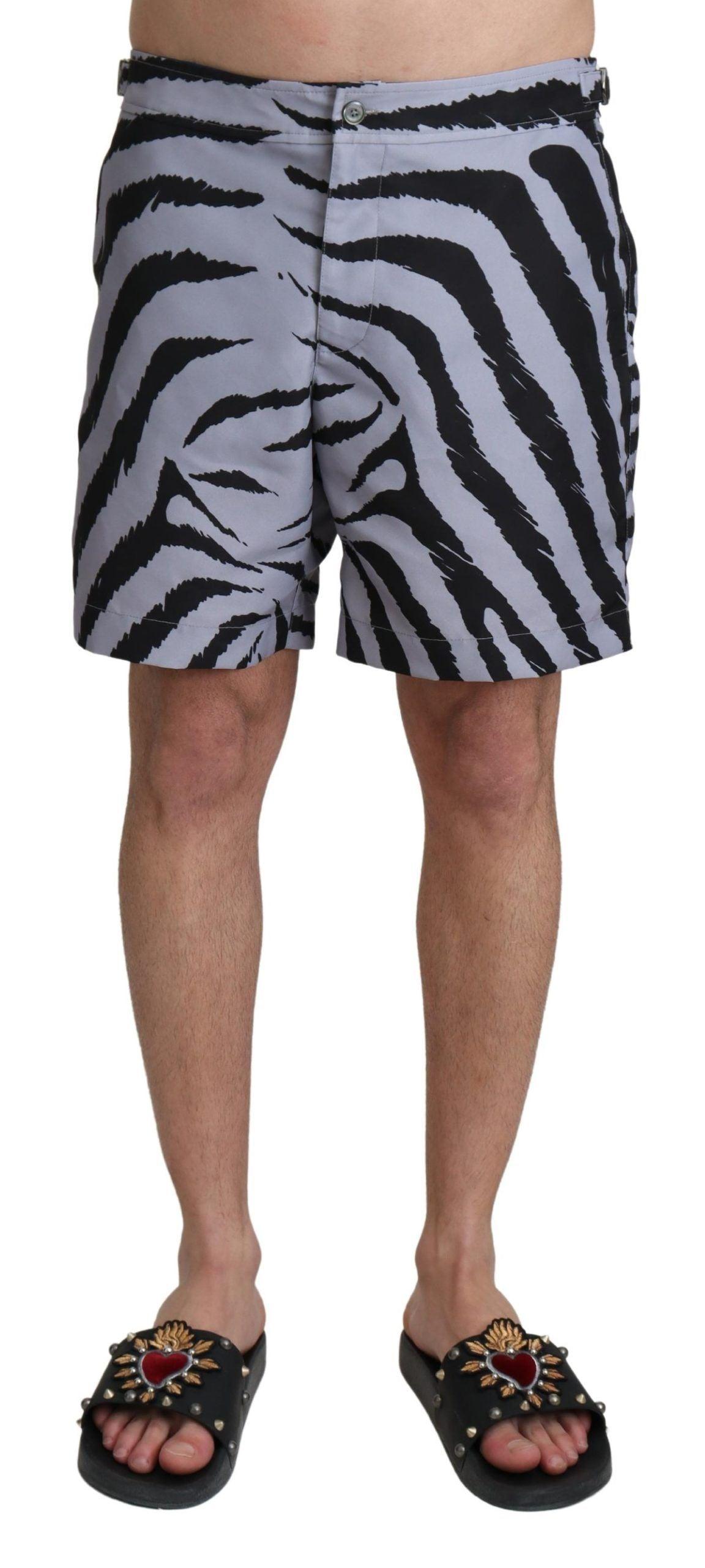 Dolce & Gabbana Elegant Gray Zebra Print Swim Trunks - Arichezz.store