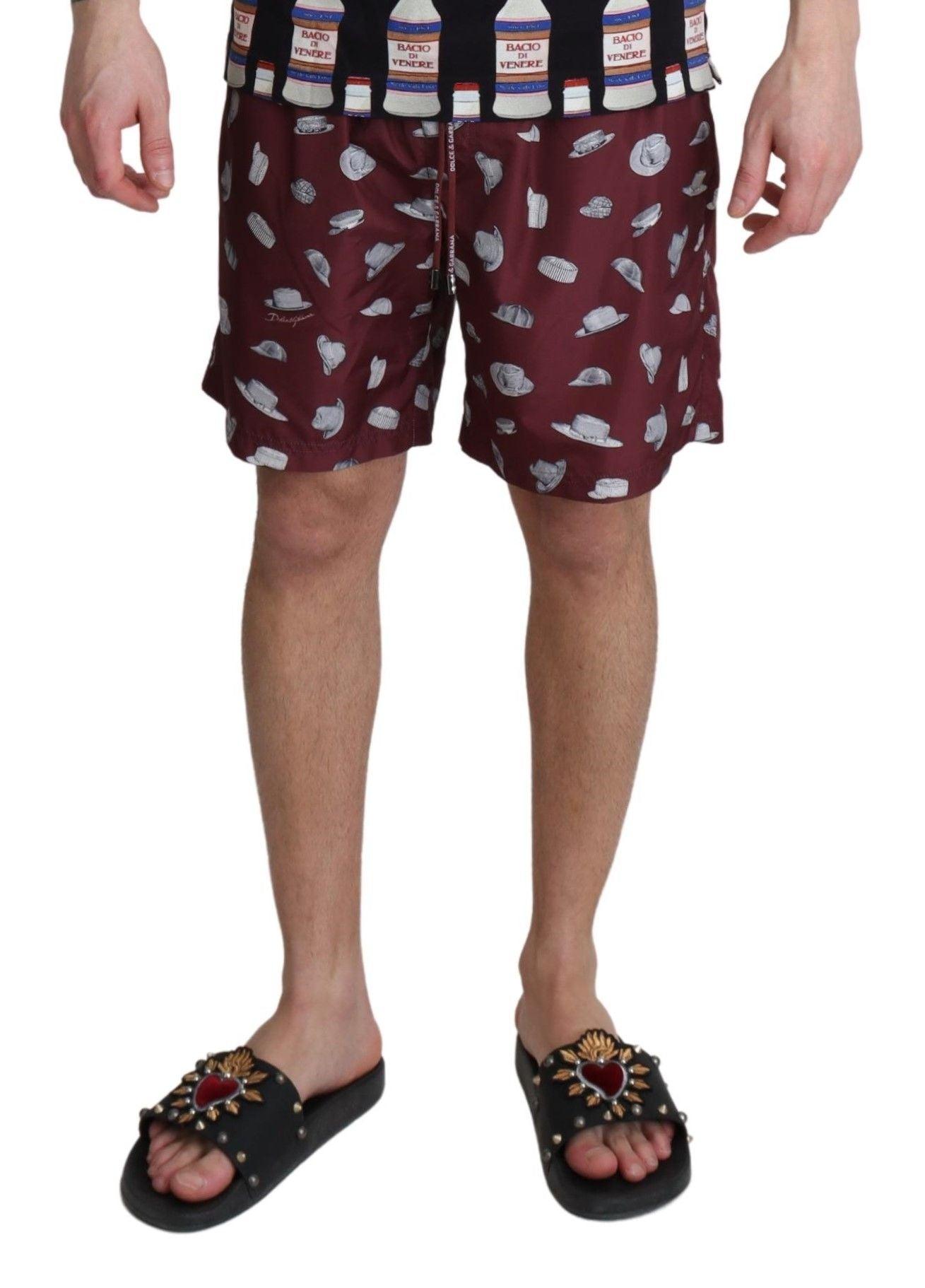 Dolce & Gabbana Elegant Maroon Beachwear Trunks - Arichezz.store