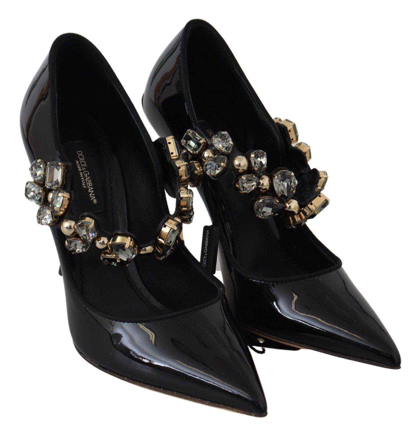 Dolce & Gabbana Elegant Black Leather Crystal Pumps - Arichezz.store