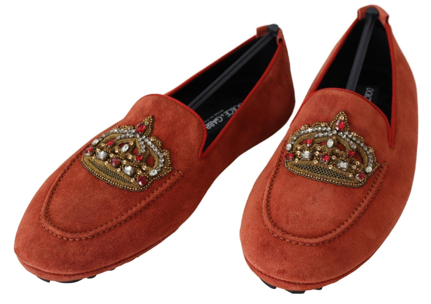 Dolce & Gabbana Opulent Orange Leather Loafers with Gold Embroidery - Arichezz.store