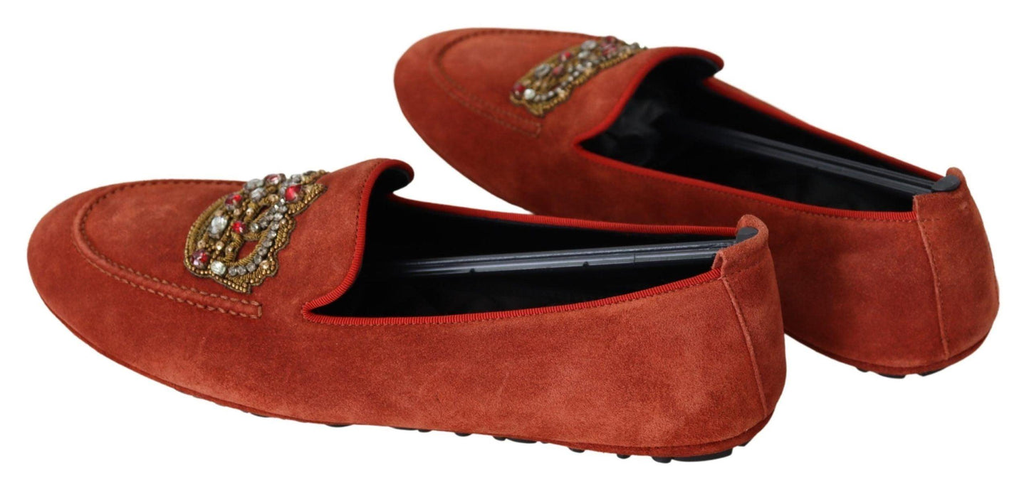 Dolce & Gabbana Opulent Orange Leather Loafers with Gold Embroidery - Arichezz.store