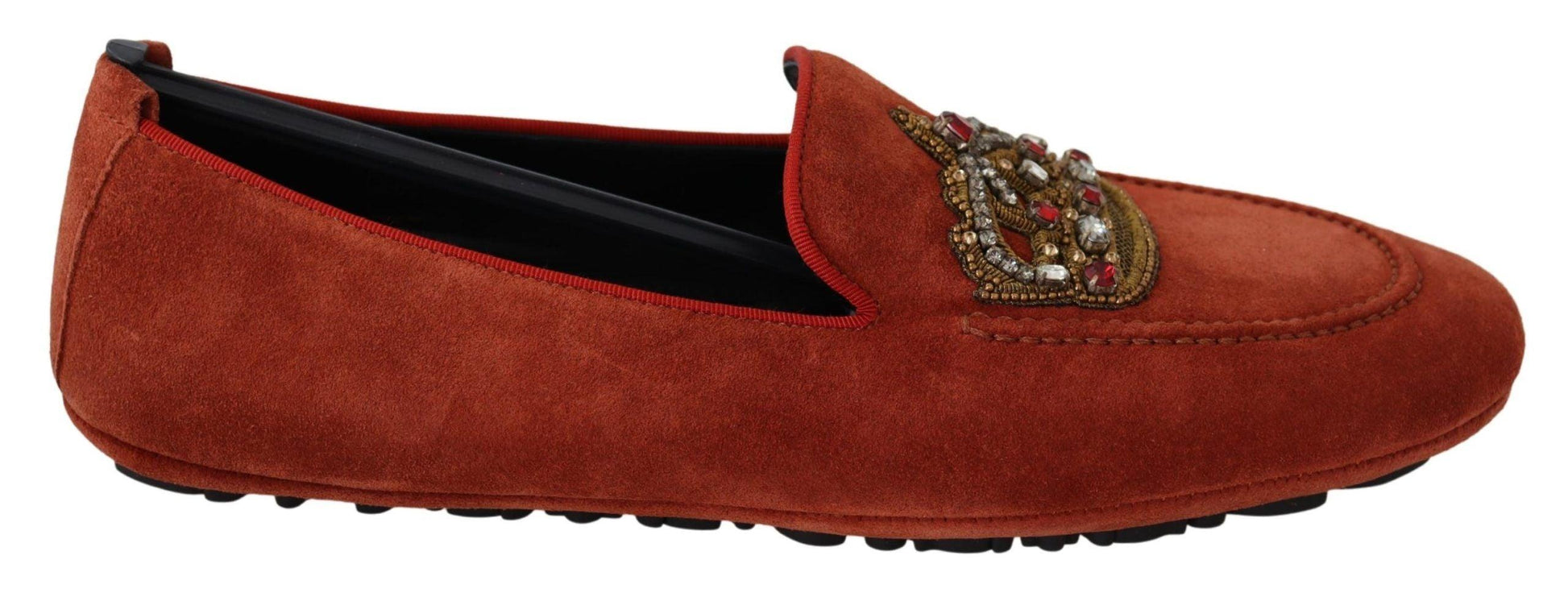 Dolce & Gabbana Opulent Orange Leather Loafers with Gold Embroidery - Arichezz.store