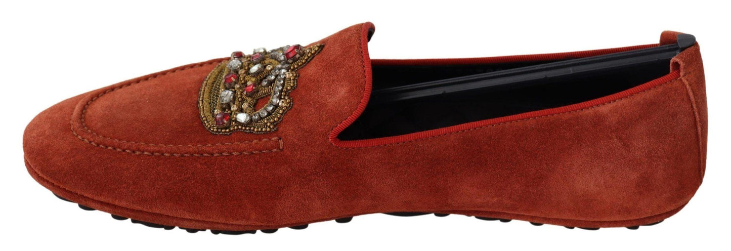 Dolce & Gabbana Opulent Orange Leather Loafers with Gold Embroidery - Arichezz.store