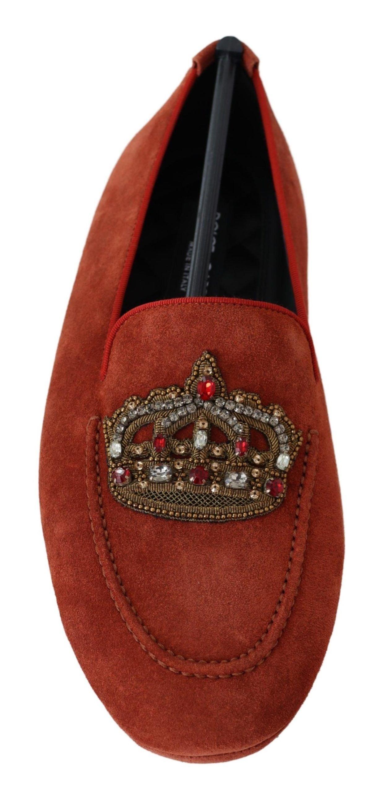 Dolce & Gabbana Opulent Orange Leather Loafers with Gold Embroidery - Arichezz.store