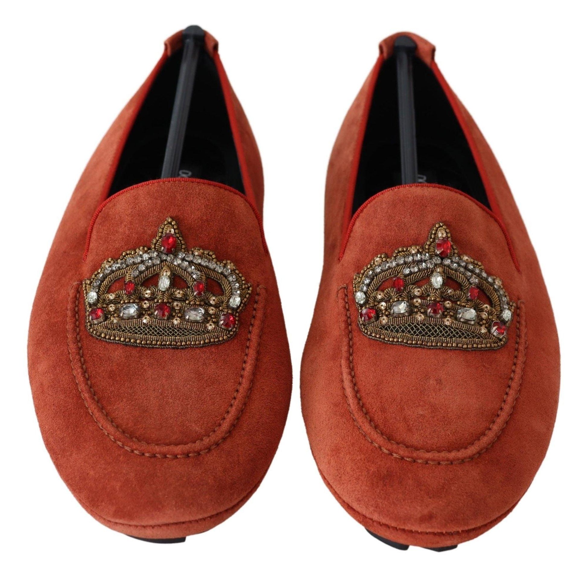 Dolce & Gabbana Opulent Orange Leather Loafers with Gold Embroidery - Arichezz.store