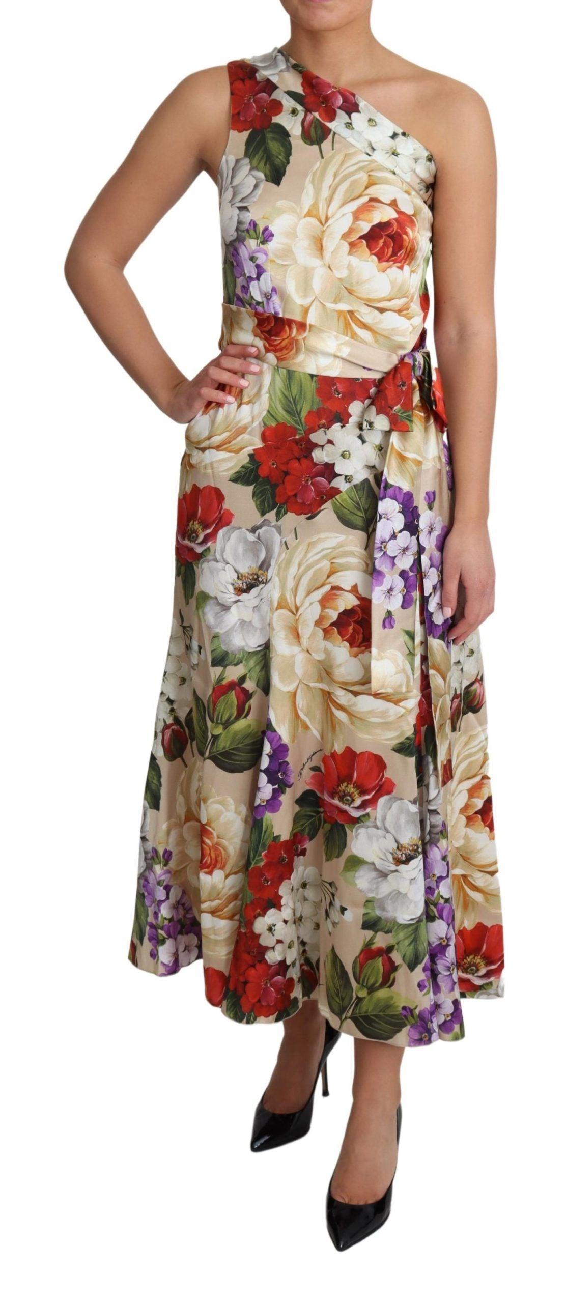 Dolce & Gabbana Elegant One-Shoulder Floral Silk Maxi Dress - Arichezz.store