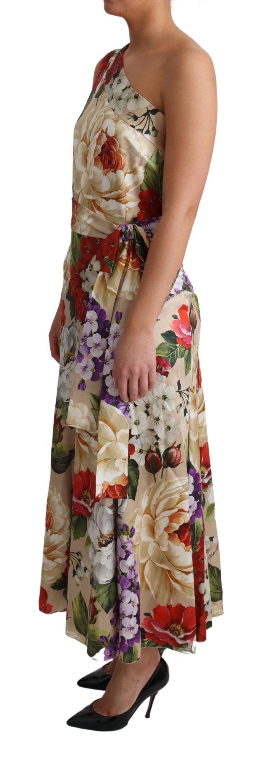 Dolce & Gabbana Elegant One-Shoulder Floral Silk Maxi Dress - Arichezz.store