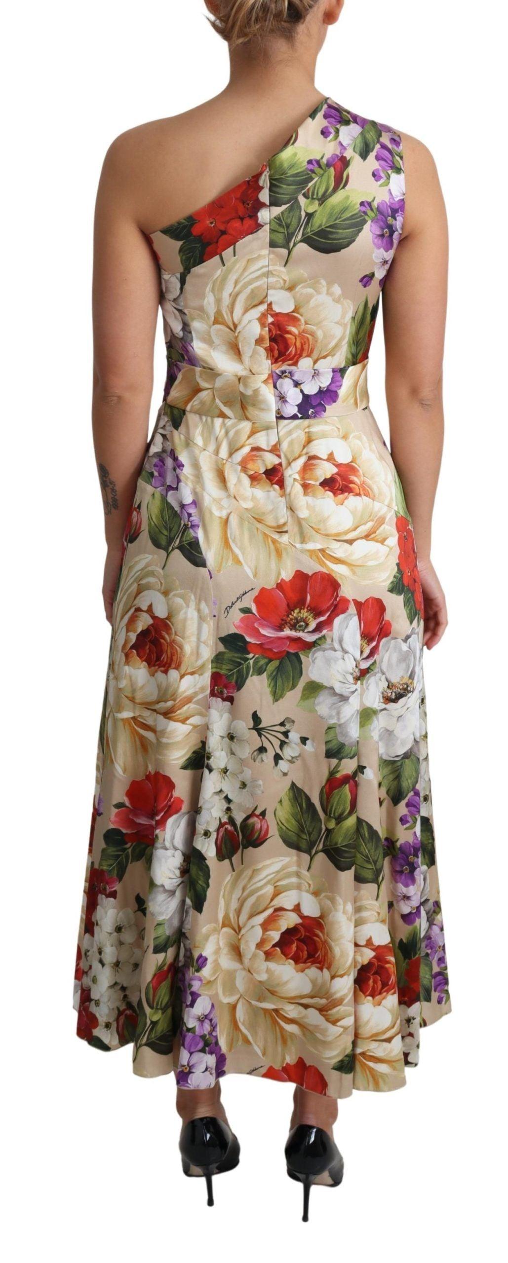 Dolce & Gabbana Elegant One-Shoulder Floral Silk Maxi Dress - Arichezz.store