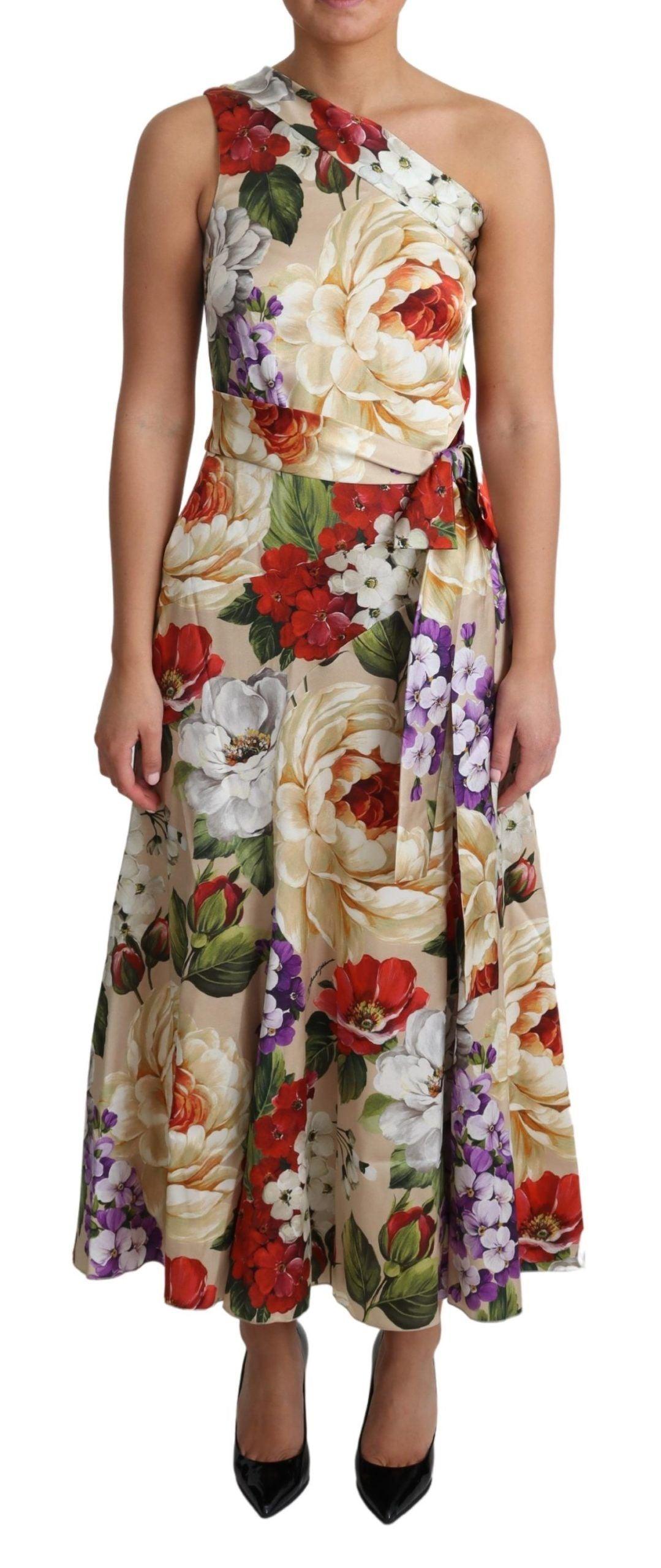 Dolce & Gabbana Elegant One-Shoulder Floral Silk Maxi Dress - Arichezz.store