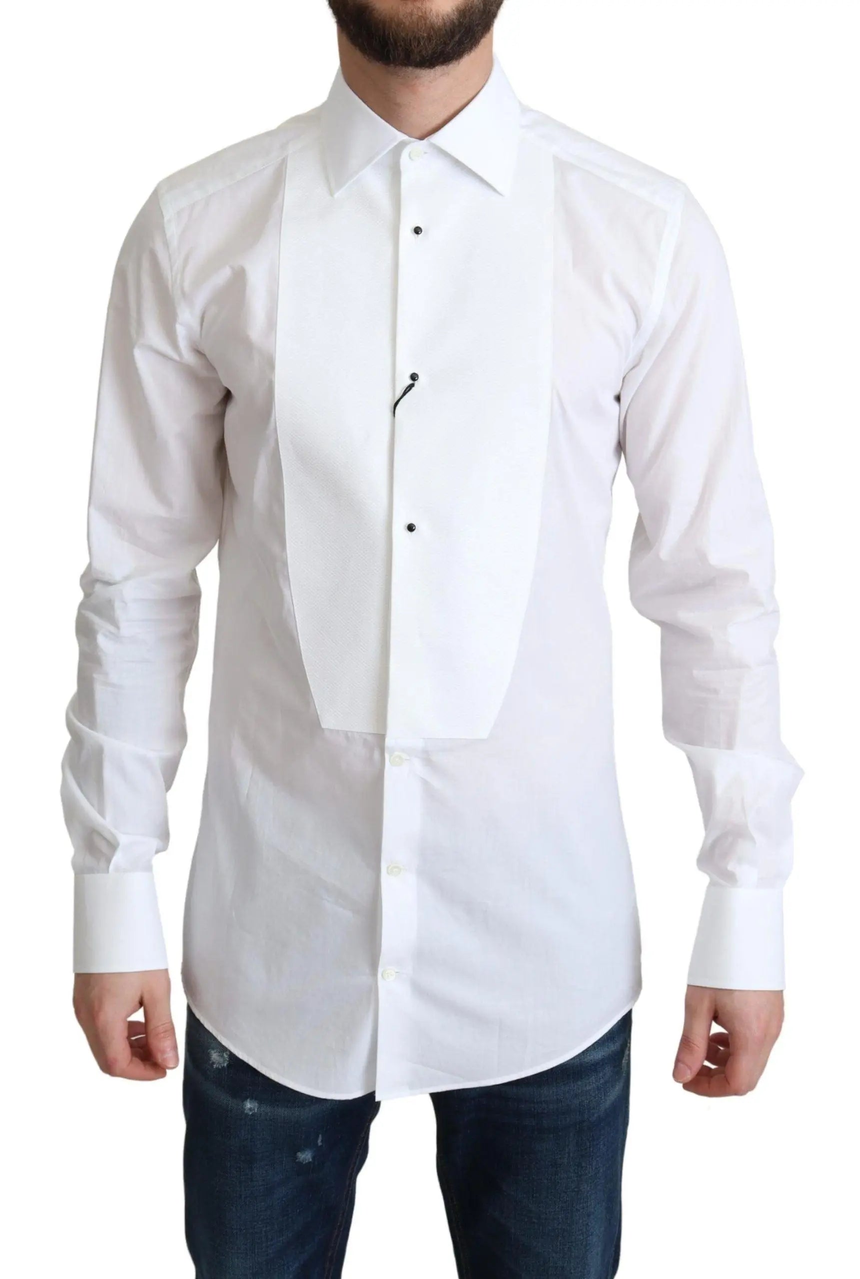 Dolce & Gabbana Elegant White Cotton Bib Dress Shirt - Arichezz.store