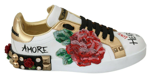 Dolce & Gabbana Elegant Sequined Floral Leather Sneakers - Arichezz.store