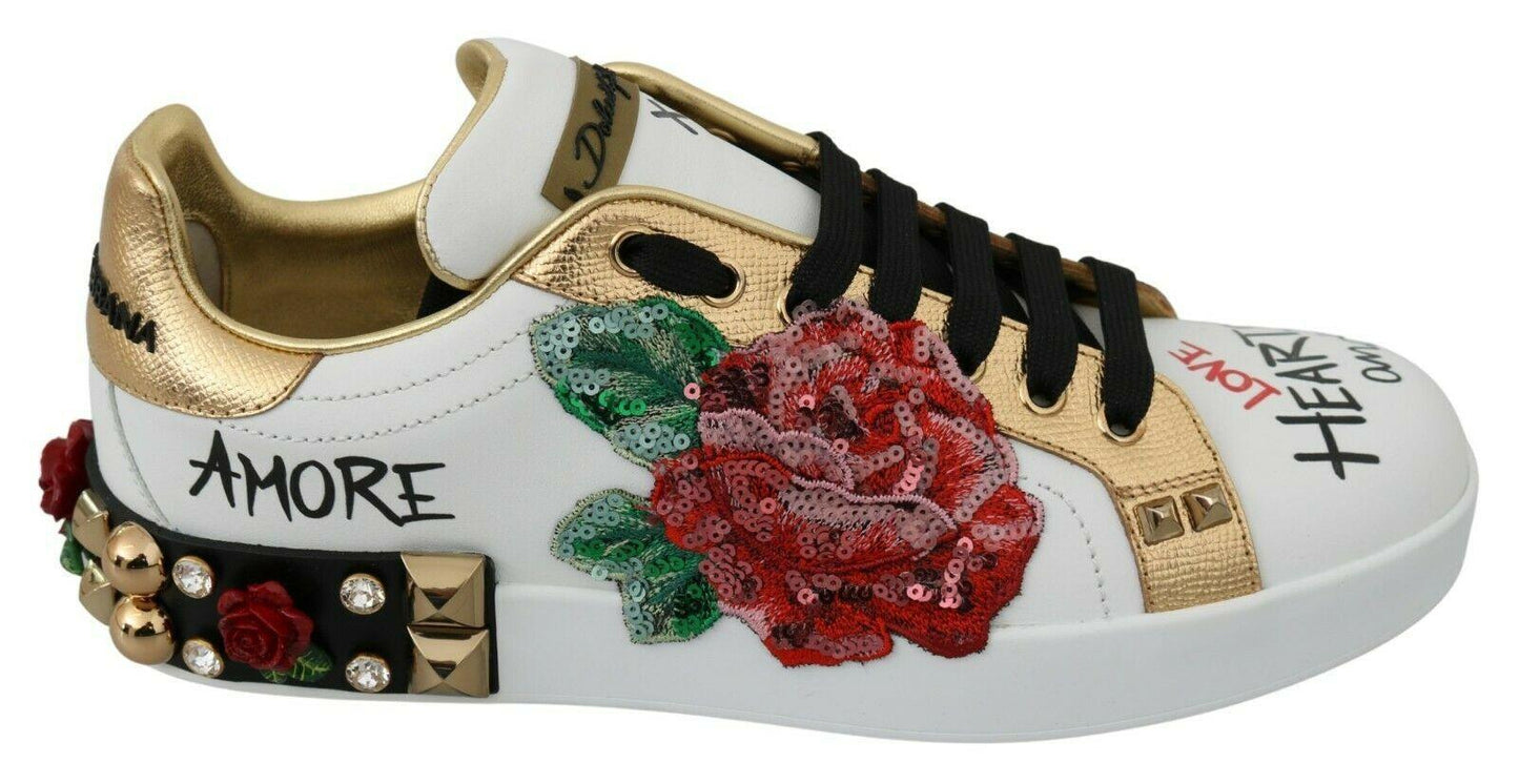 Dolce & Gabbana Elegant Sequined Floral Leather Sneakers - Arichezz.store