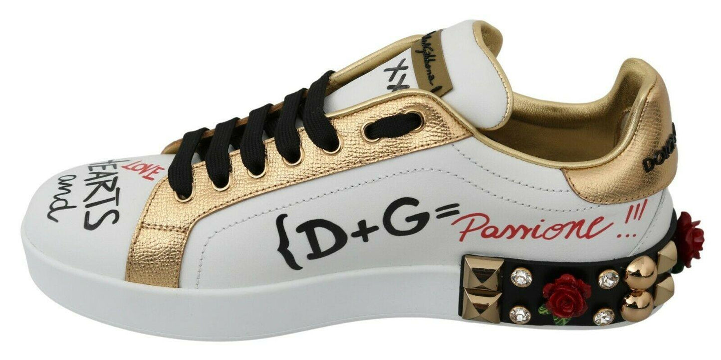 Dolce & Gabbana Elegant Sequined Floral Leather Sneakers - Arichezz.store