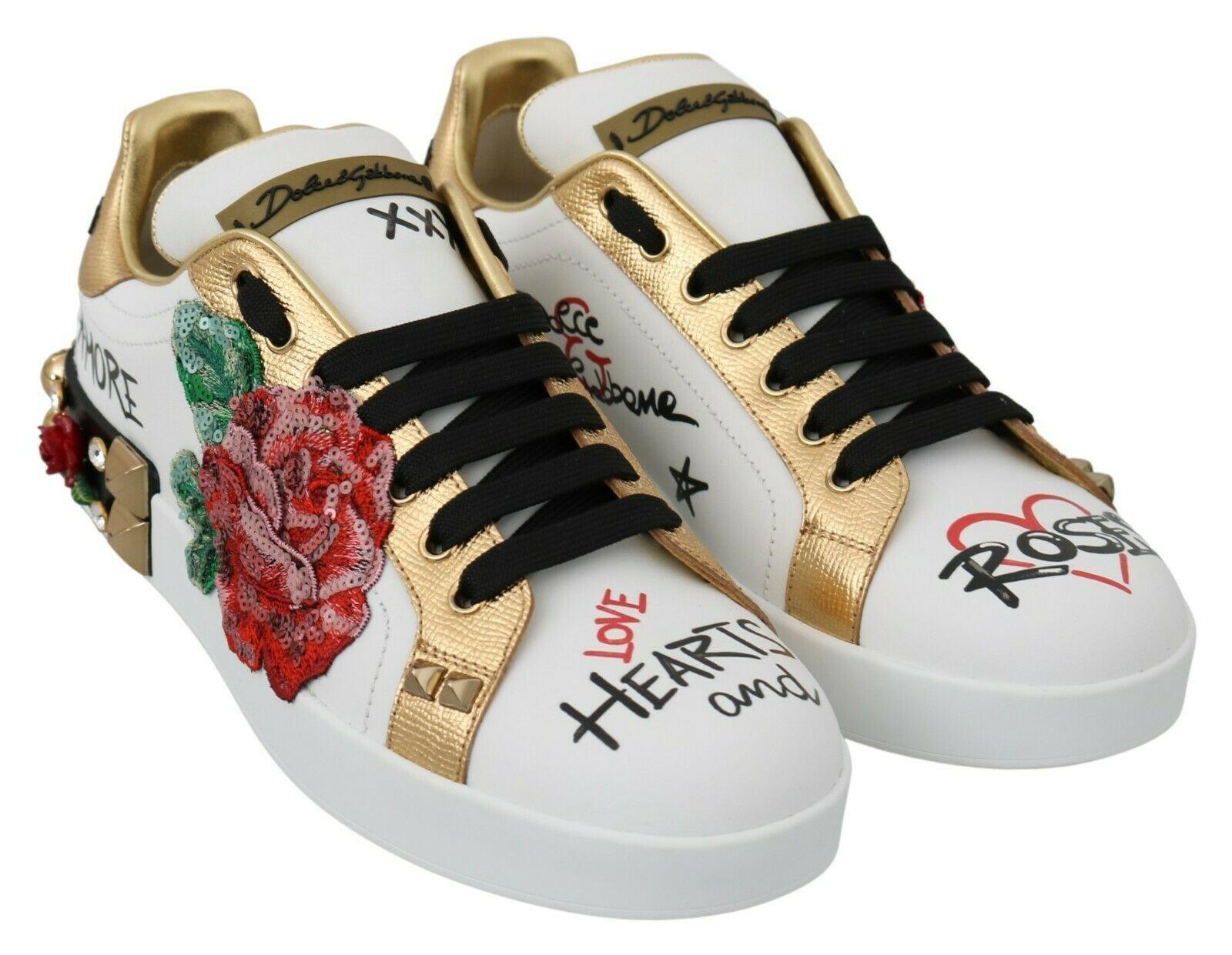 Dolce & Gabbana Elegant Sequined Floral Leather Sneakers - Arichezz.store