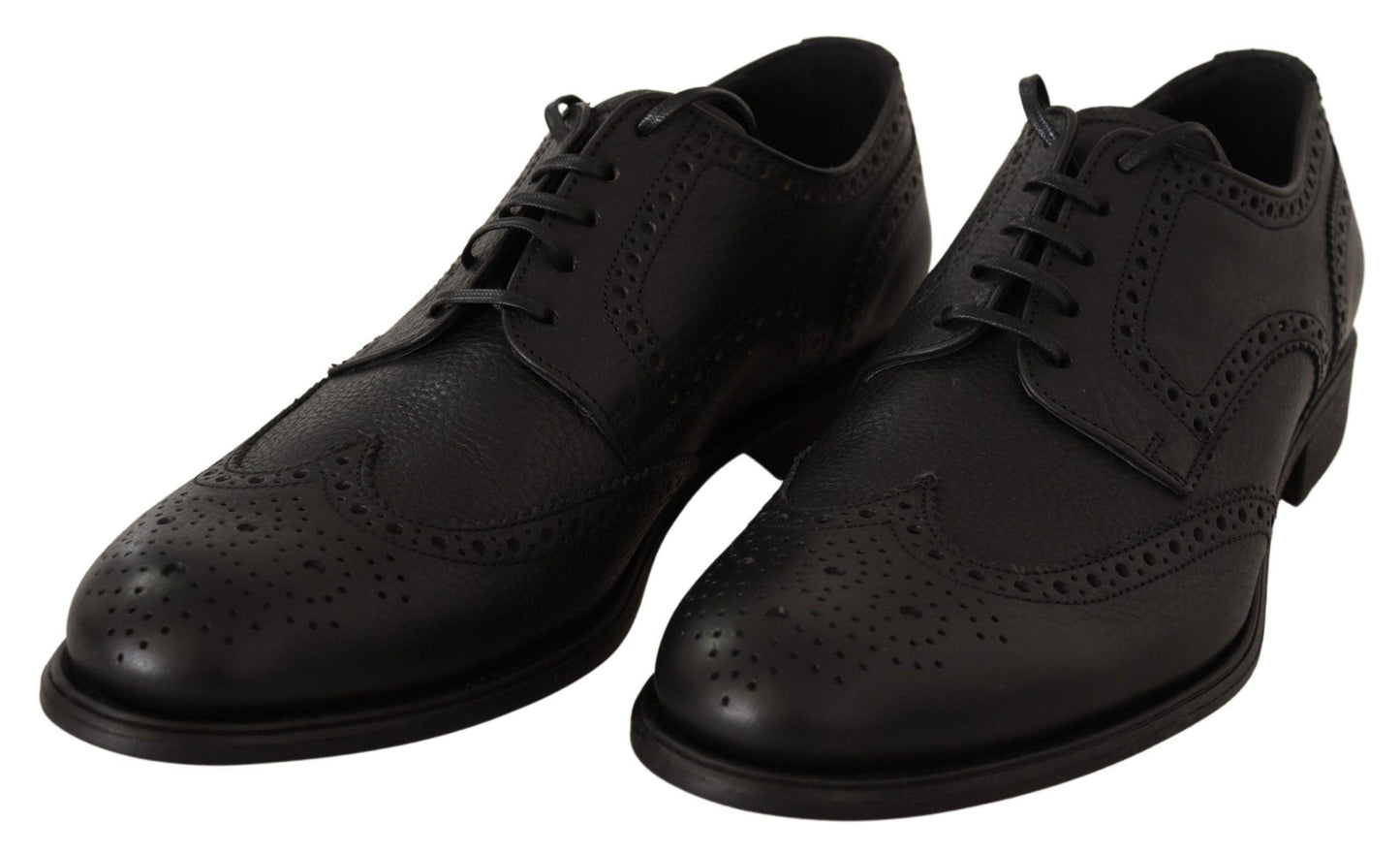 Dolce & Gabbana Elegant Black Leather Derby Wingtip Shoes - Arichezz.store