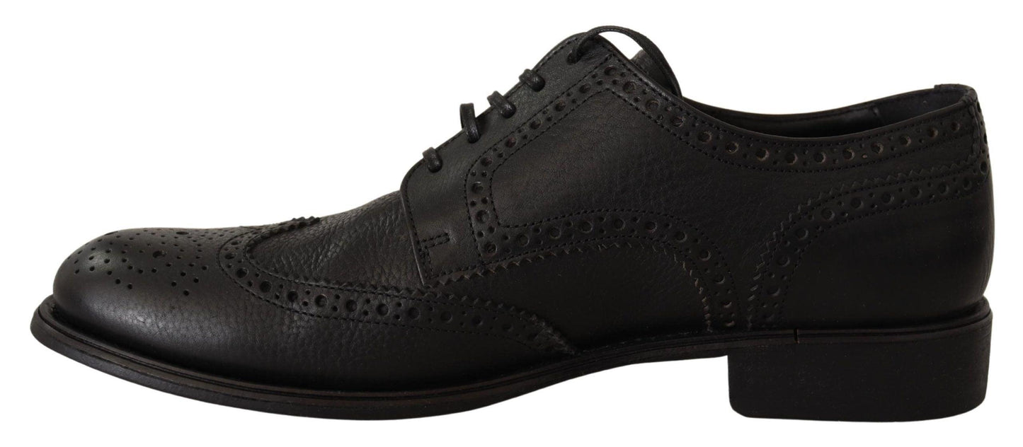 Dolce & Gabbana Elegant Black Leather Derby Wingtip Shoes - Arichezz.store