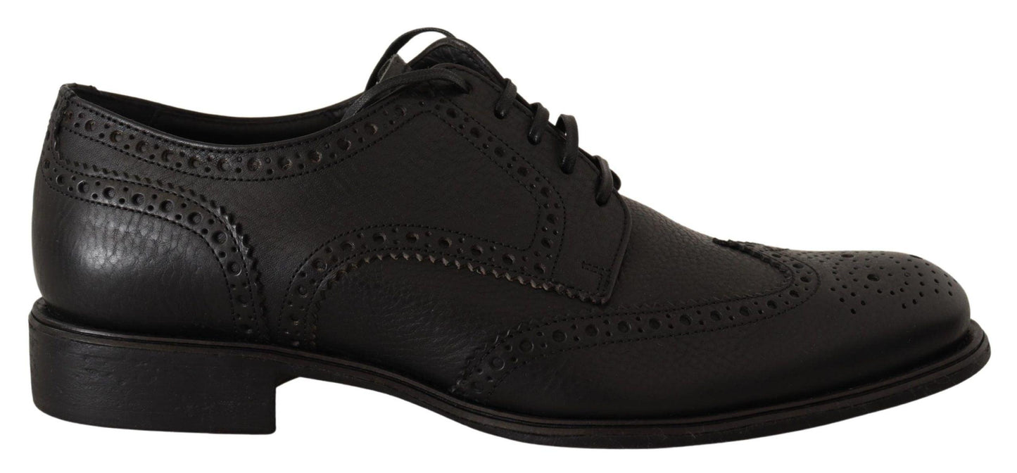 Dolce & Gabbana Elegant Black Leather Derby Wingtip Shoes - Arichezz.store