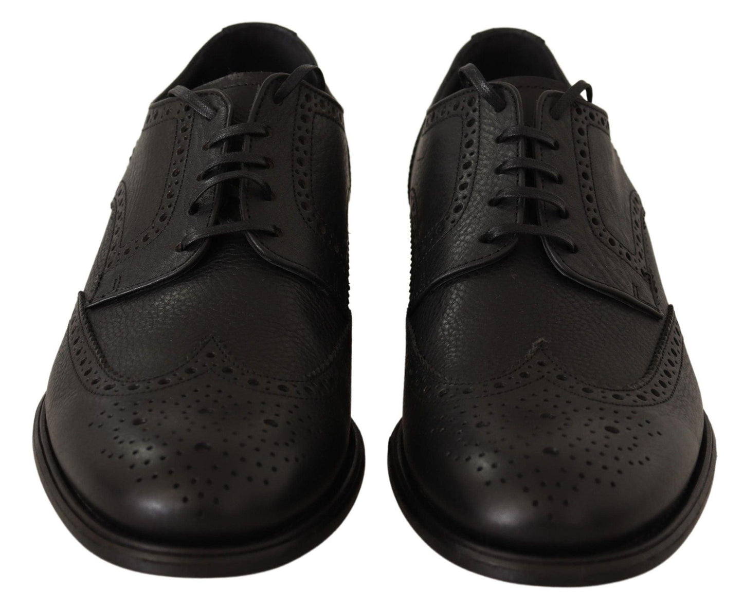 Dolce & Gabbana Elegant Black Leather Derby Wingtip Shoes - Arichezz.store