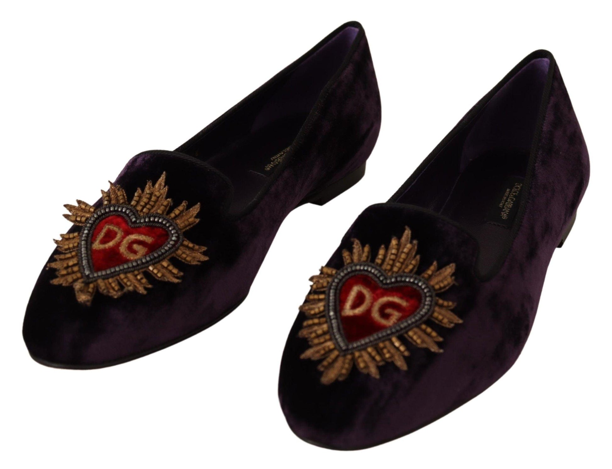 Dolce & Gabbana Chic Purple Velvet Loafers with Heart Detail - Arichezz.store