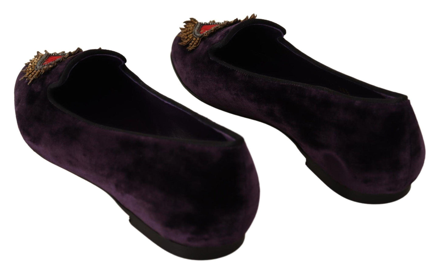 Dolce & Gabbana Chic Purple Velvet Loafers with Heart Detail - Arichezz.store