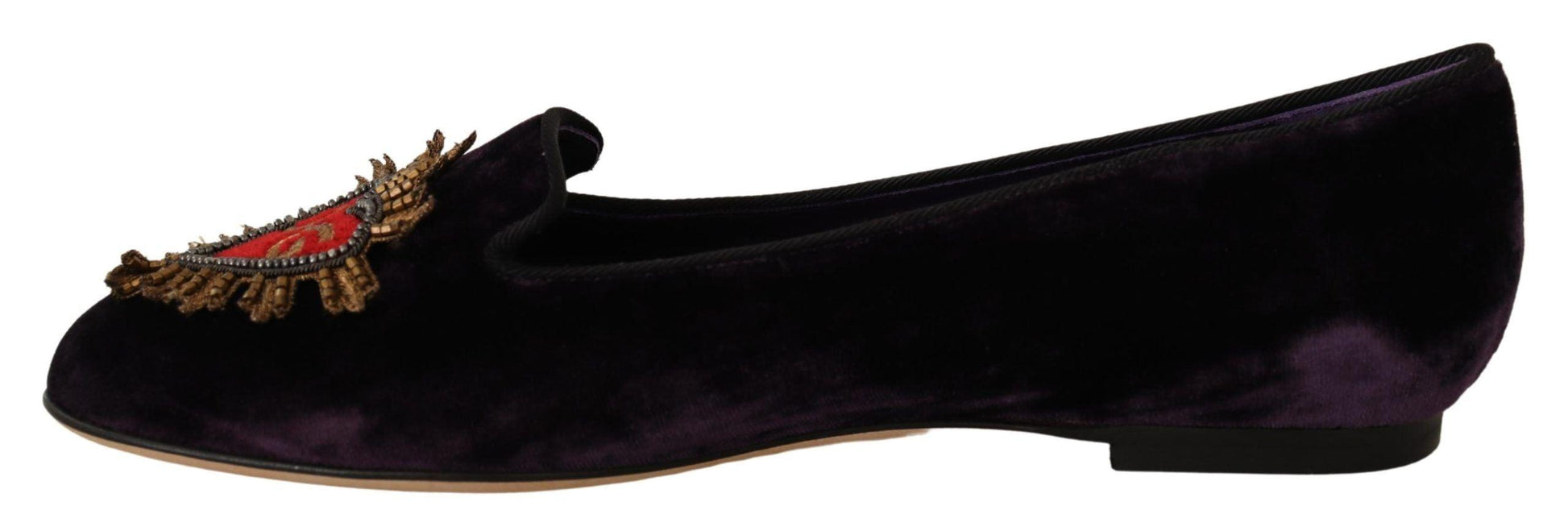 Dolce & Gabbana Chic Purple Velvet Loafers with Heart Detail - Arichezz.store