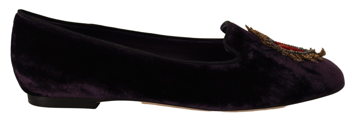 Dolce & Gabbana Chic Purple Velvet Loafers with Heart Detail - Arichezz.store