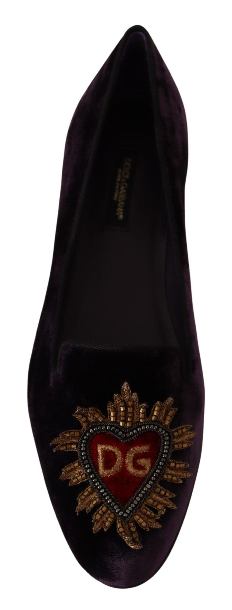 Dolce & Gabbana Chic Purple Velvet Loafers with Heart Detail - Arichezz.store