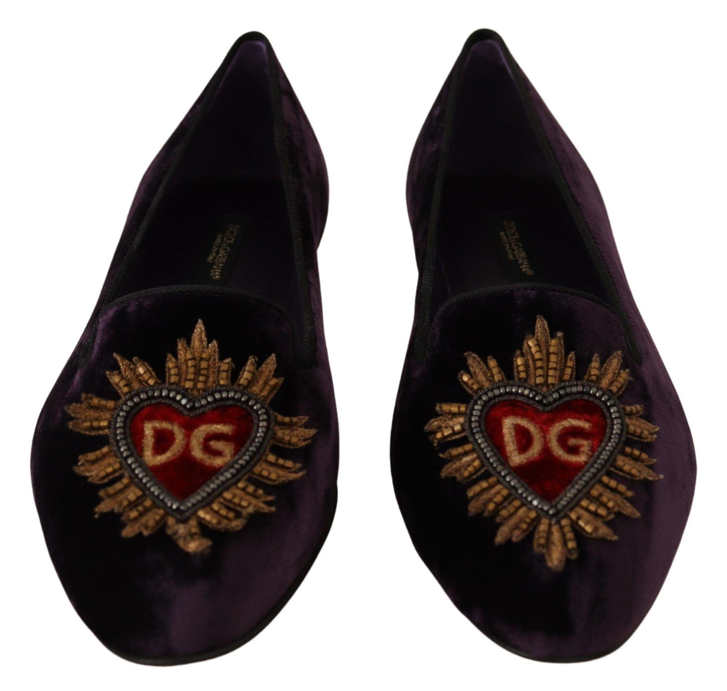 Dolce & Gabbana Chic Purple Velvet Loafers with Heart Detail - Arichezz.store