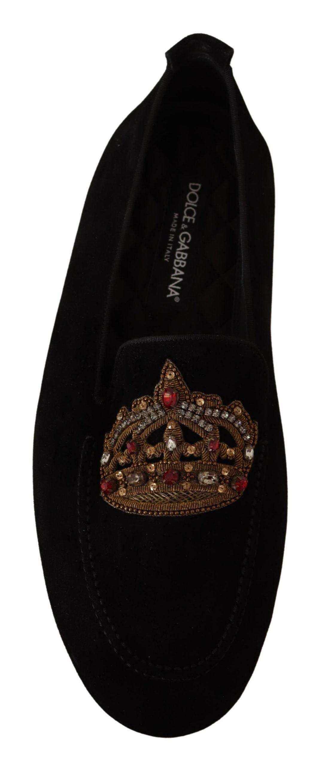 Dolce & Gabbana Elegant Black Leather Loafer Slides with Gold Embroidery - Arichezz.store