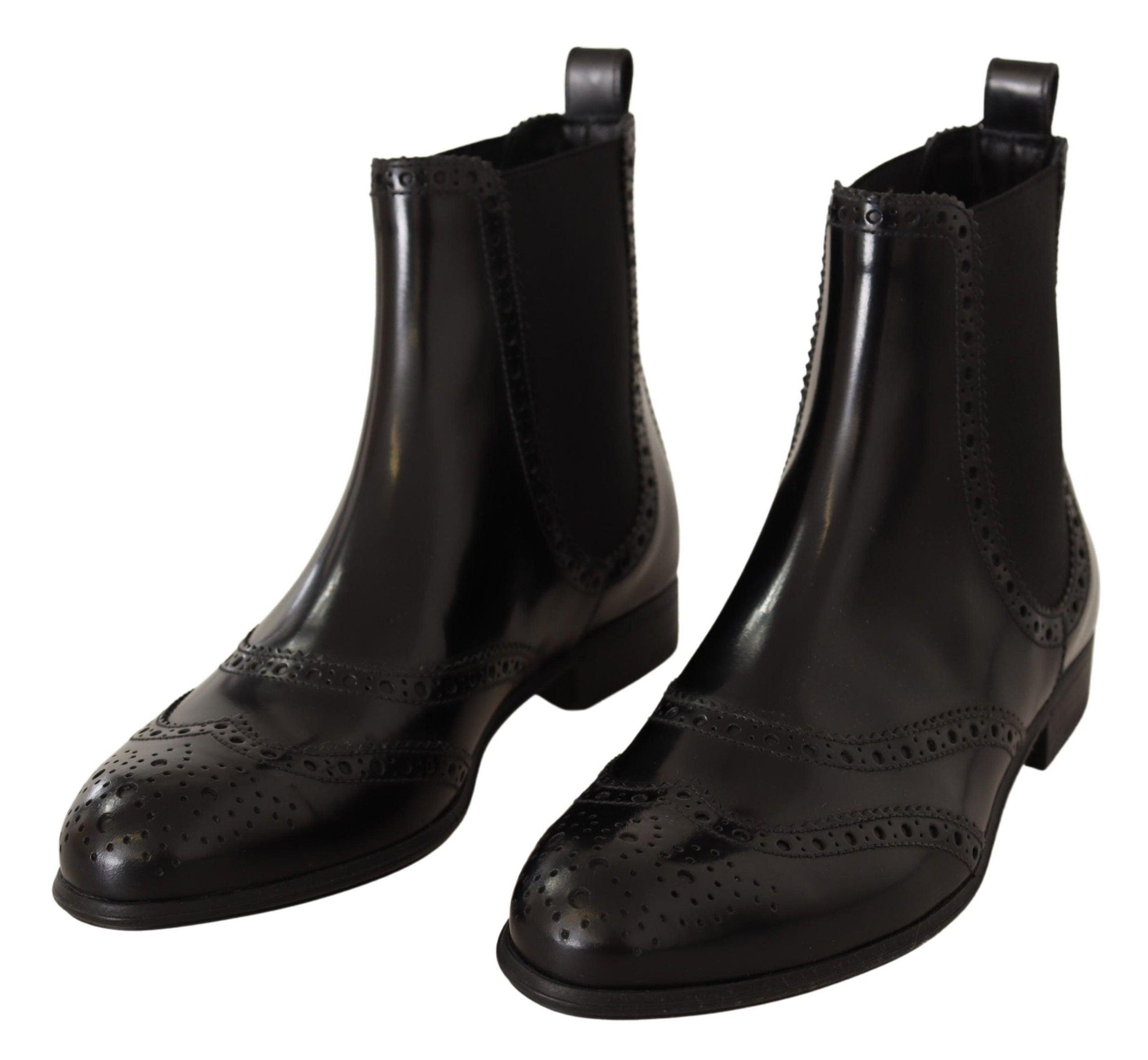 Dolce & Gabbana Elegant Black Ankle Wingtip Oxford Boots - Arichezz.store