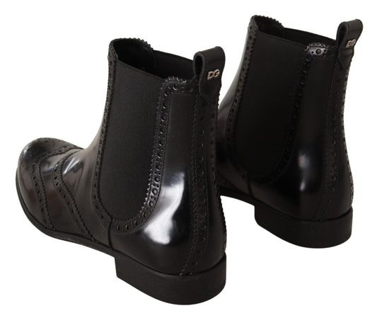 Dolce & Gabbana Elegant Black Ankle Wingtip Oxford Boots - Arichezz.store