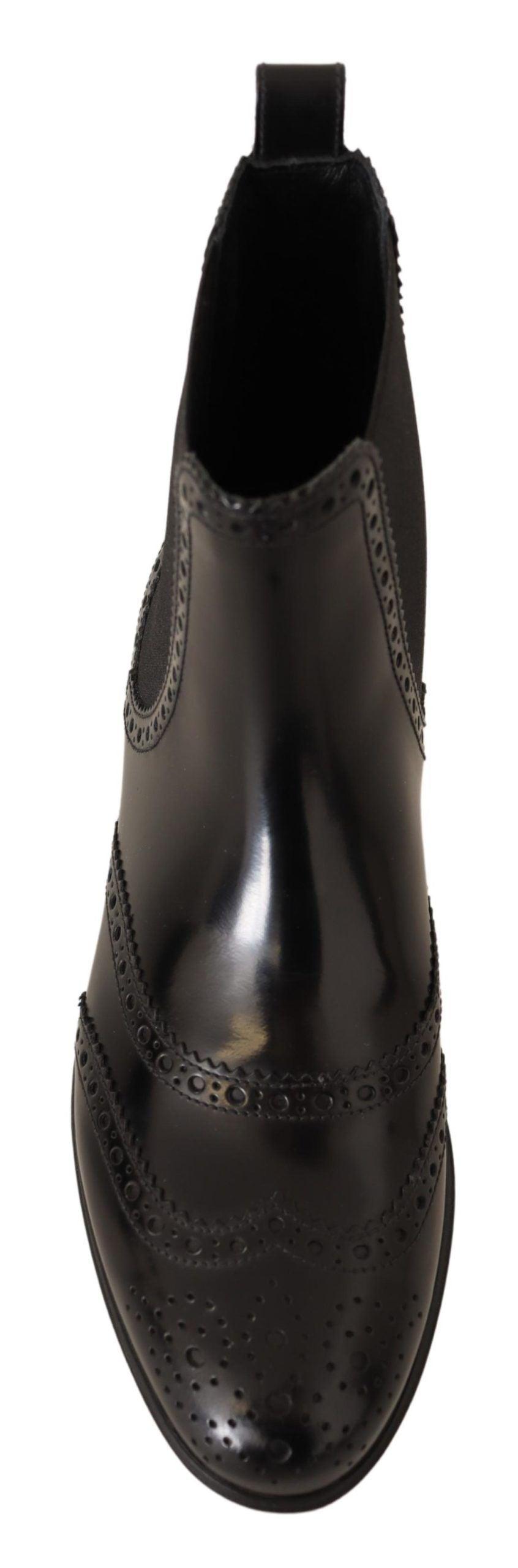 Dolce & Gabbana Elegant Black Ankle Wingtip Oxford Boots - Arichezz.store