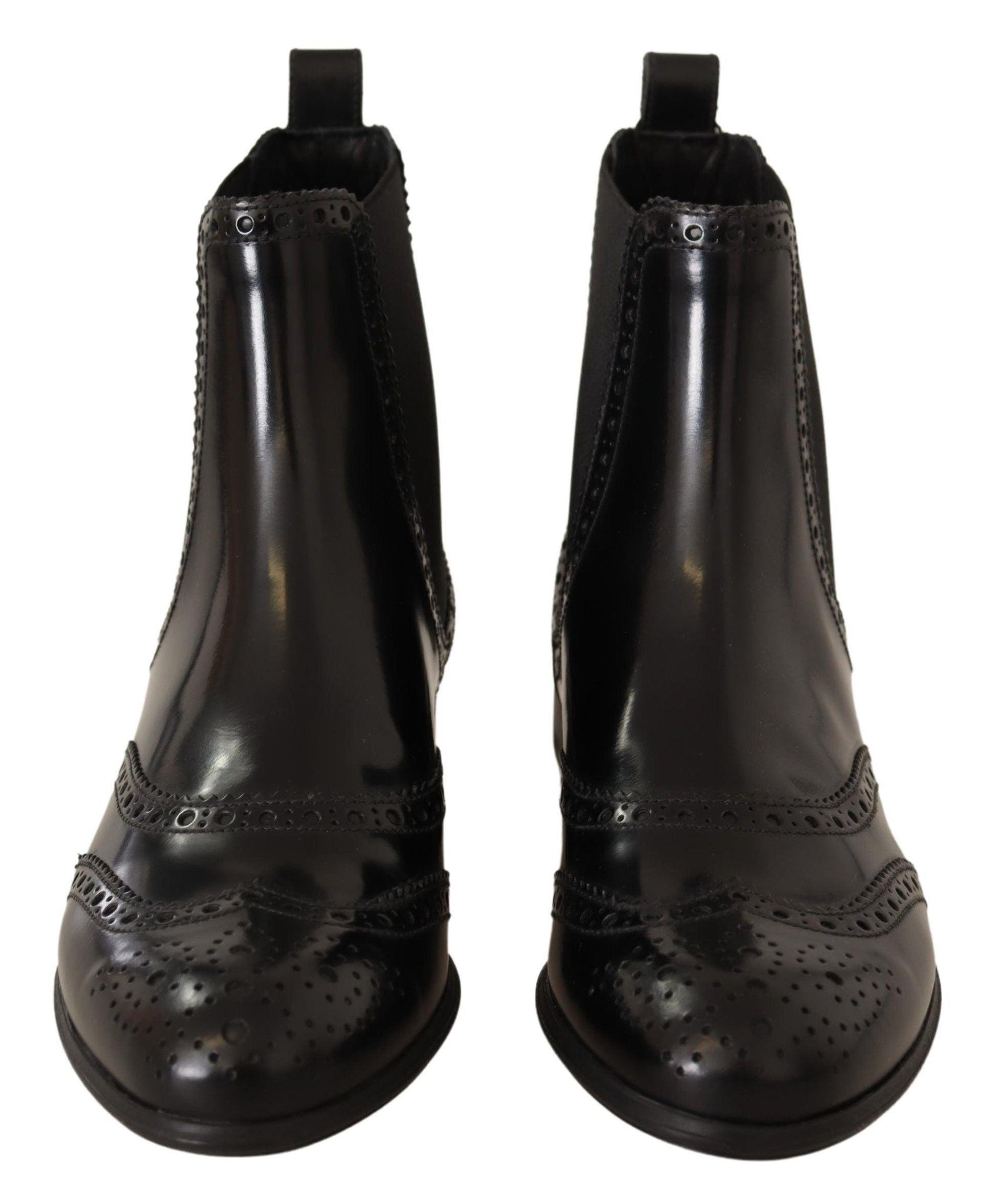 Dolce & Gabbana Elegant Black Ankle Wingtip Oxford Boots - Arichezz.store