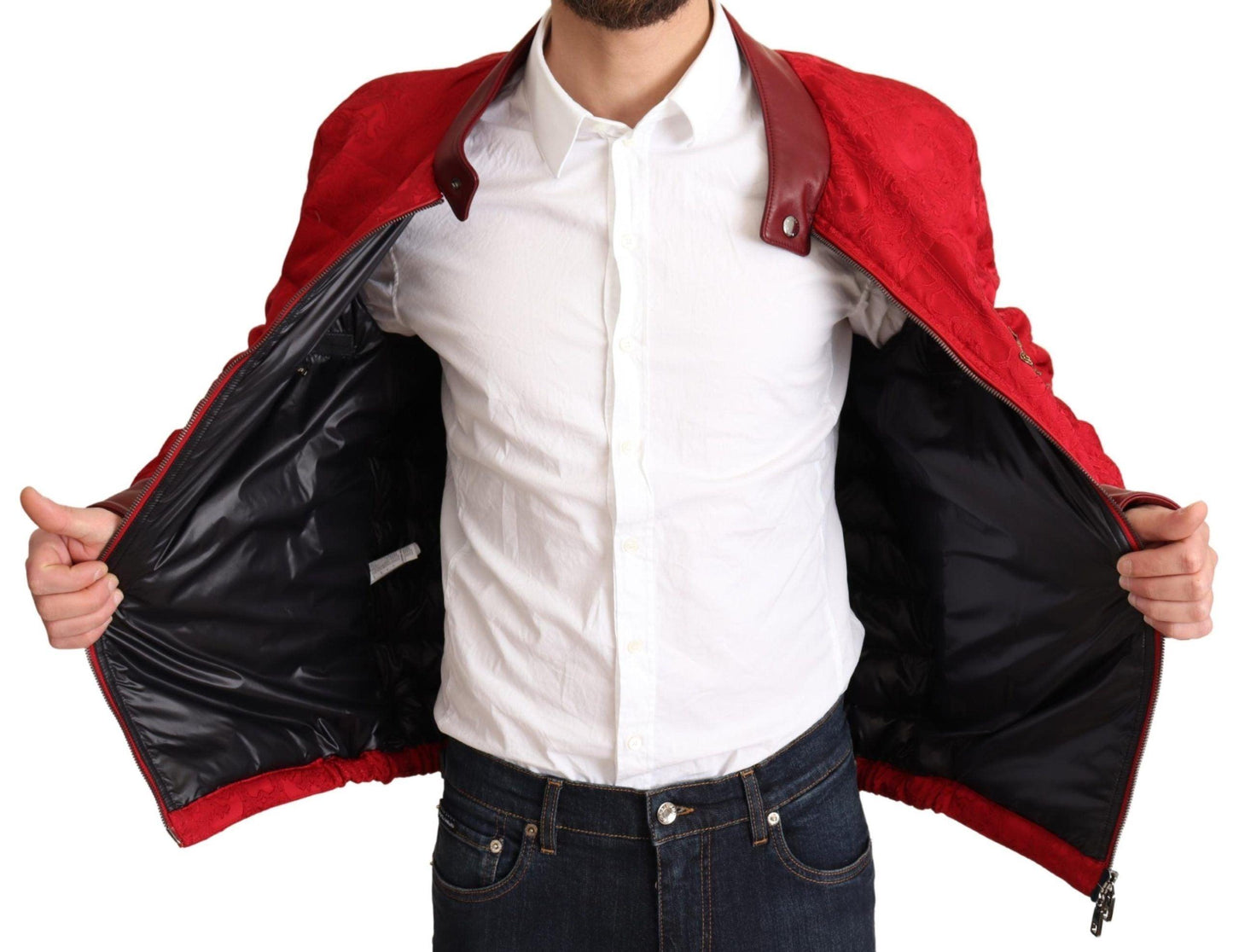 Dolce & Gabbana Red and Gold Bomber Designer Jacket - Arichezz.store