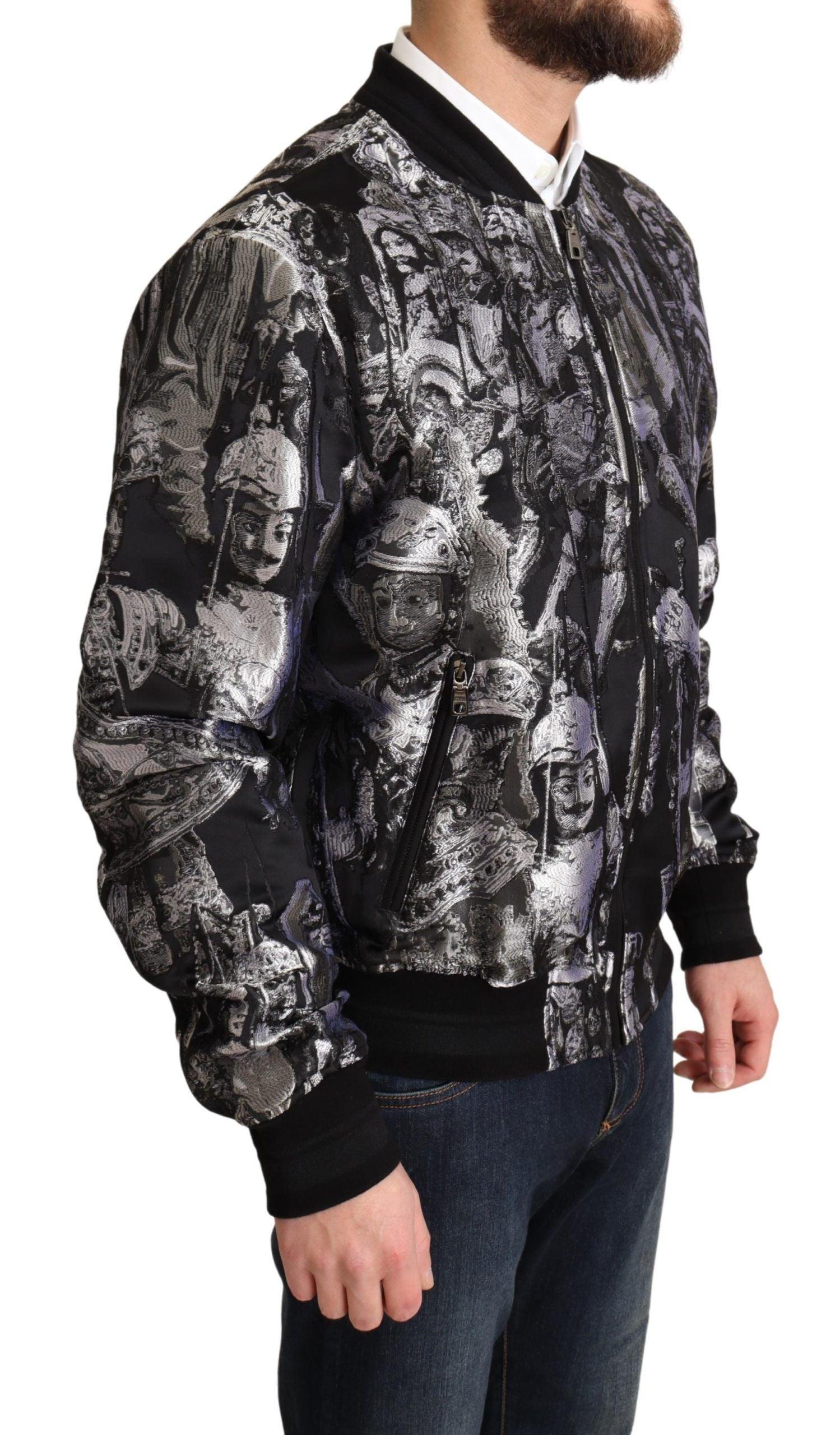 Dolce & Gabbana Elegant Black Bomber Jacket with Silver Details - Arichezz.store