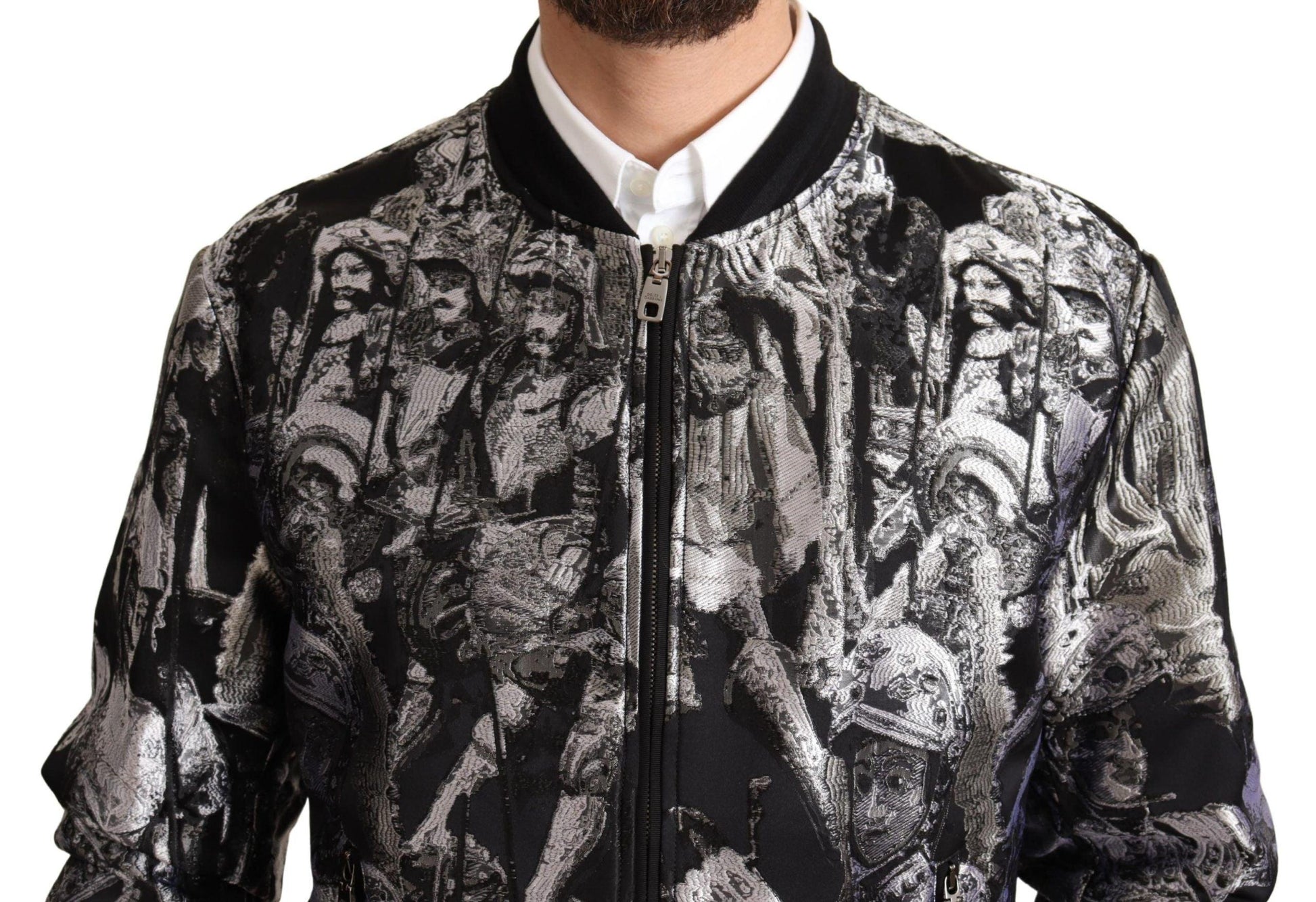 Dolce & Gabbana Elegant Black Bomber Jacket with Silver Details - Arichezz.store