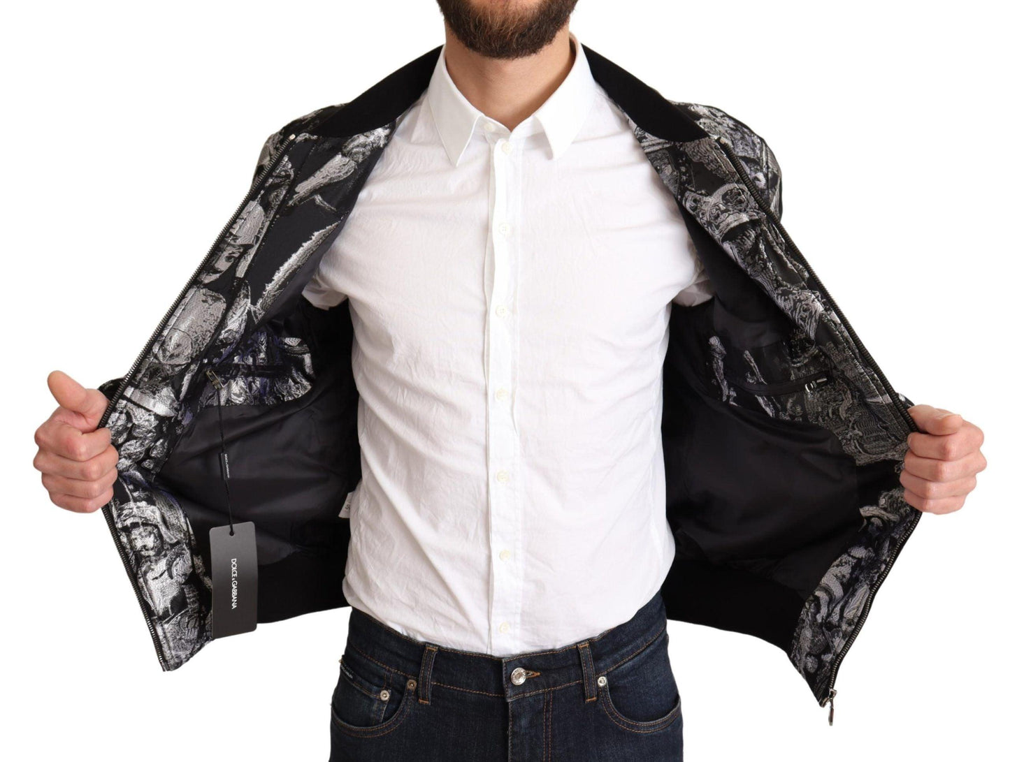 Dolce & Gabbana Elegant Black Bomber Jacket with Silver Details - Arichezz.store