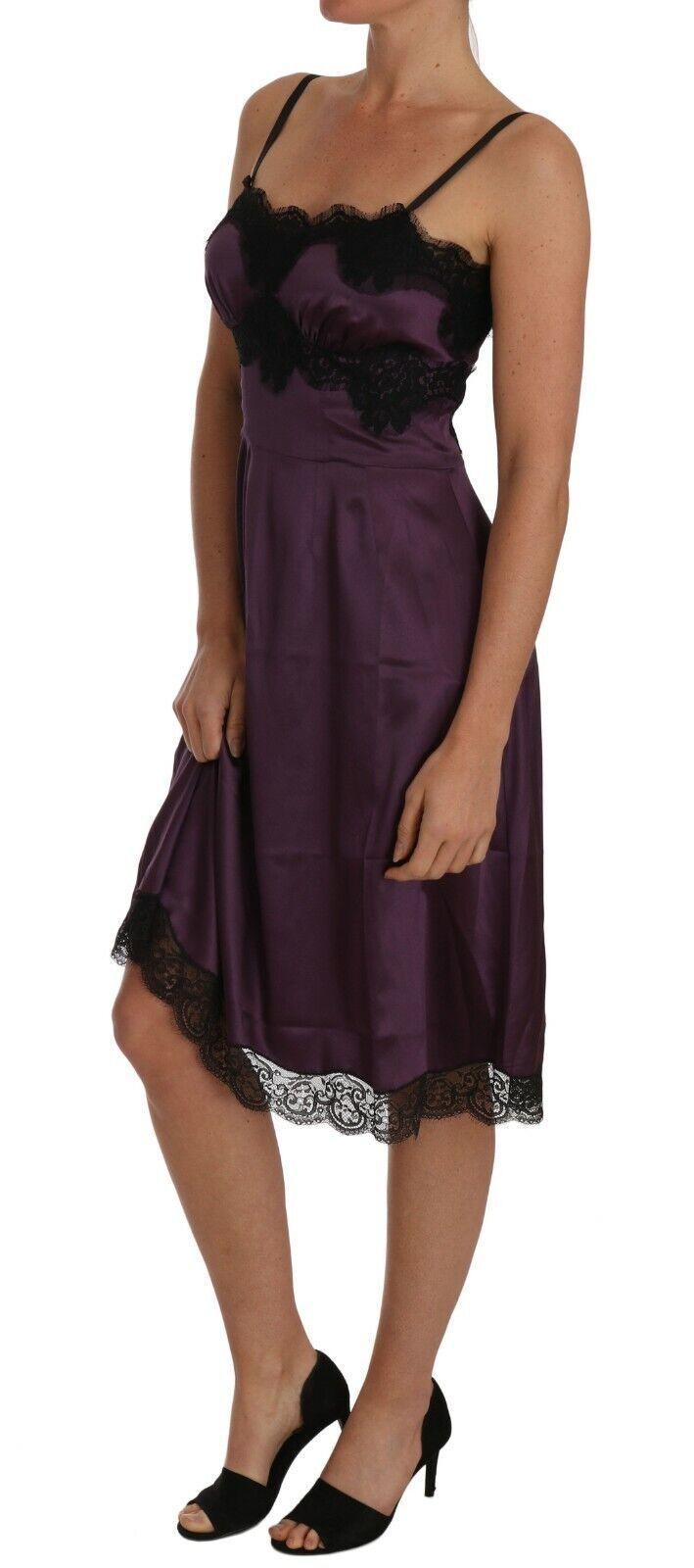 Dolce & Gabbana Elegant Purple Silk Lace Chemise Dress