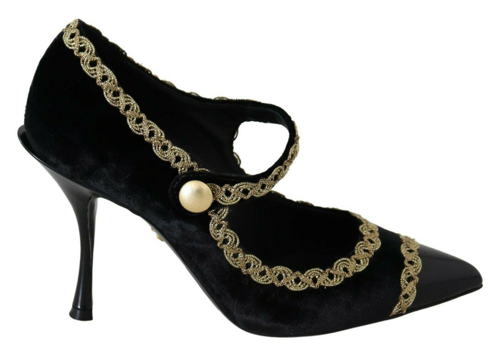 Dolce & Gabbana Elegant Gold-Embroidered Black Velvet Pumps - Arichezz.store