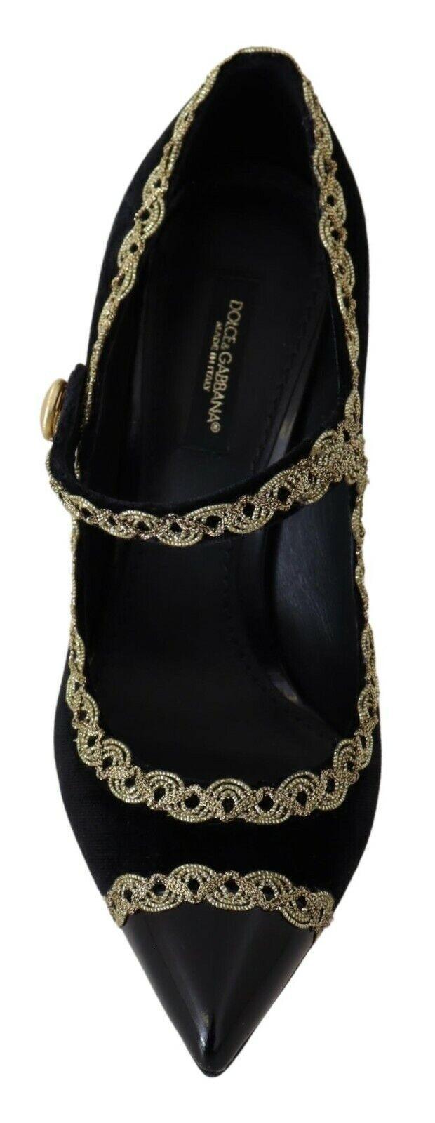 Dolce & Gabbana Elegant Gold-Embroidered Black Velvet Pumps - Arichezz.store