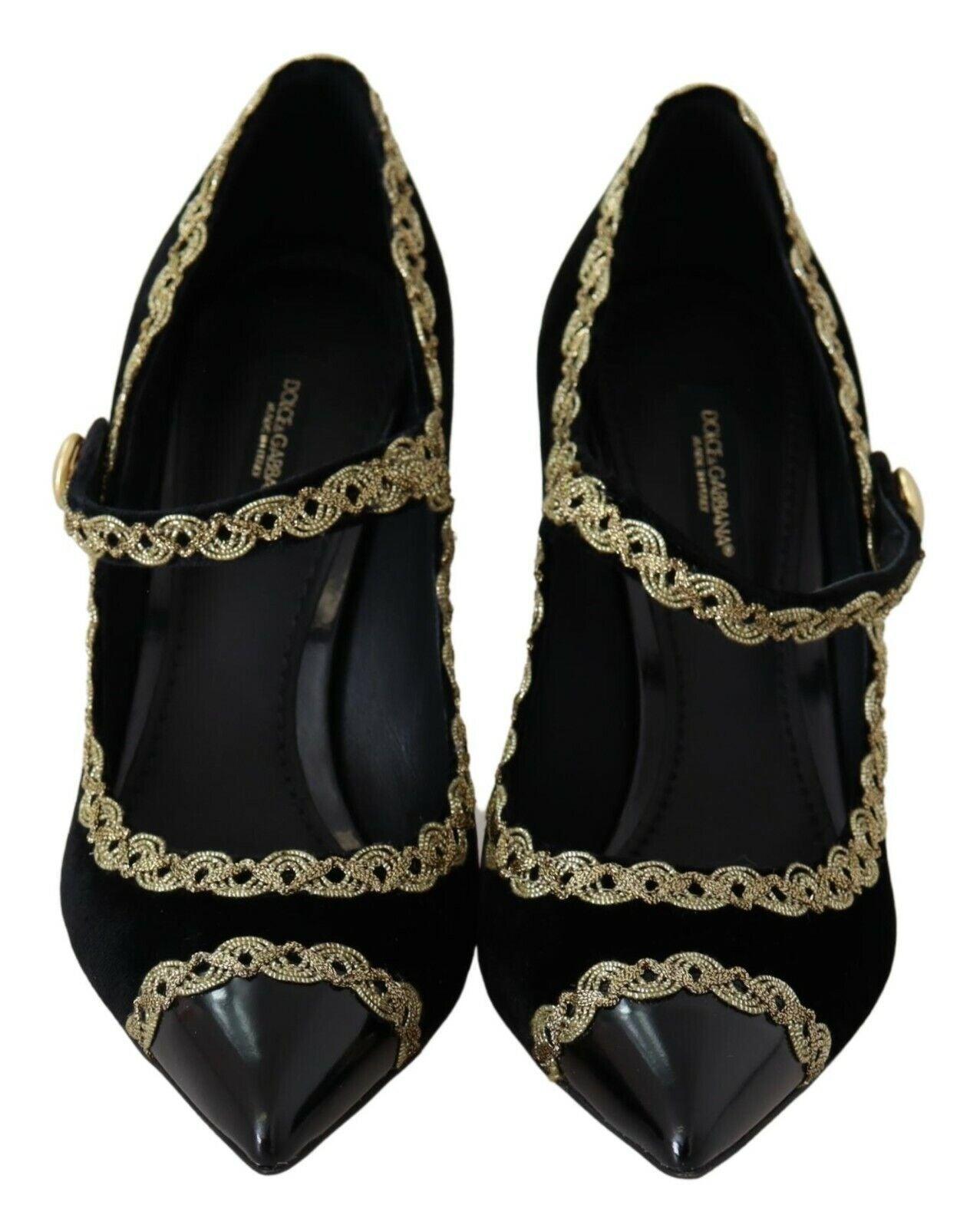 Dolce & Gabbana Elegant Gold-Embroidered Black Velvet Pumps - Arichezz.store