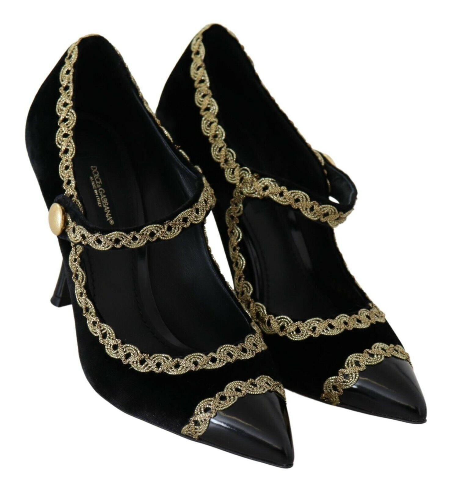 Dolce & Gabbana Elegant Gold-Embroidered Black Velvet Pumps - Arichezz.store