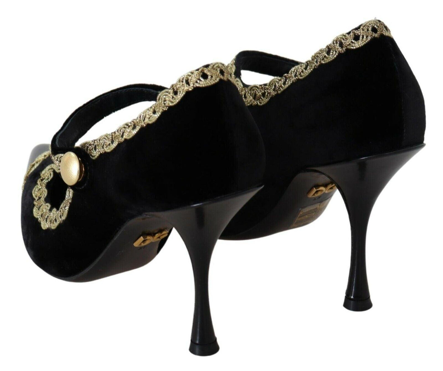 Dolce & Gabbana Elegant Gold-Embroidered Black Velvet Pumps - Arichezz.store