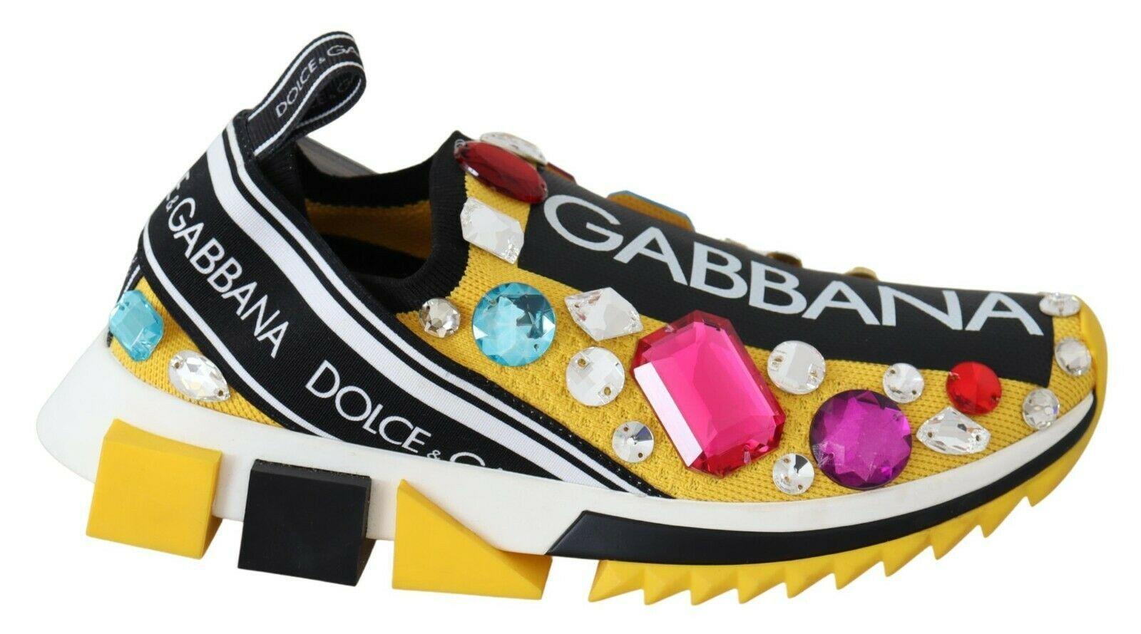 Dolce & Gabbana Embellished Yellow Sorrento Sneakers - Arichezz.store