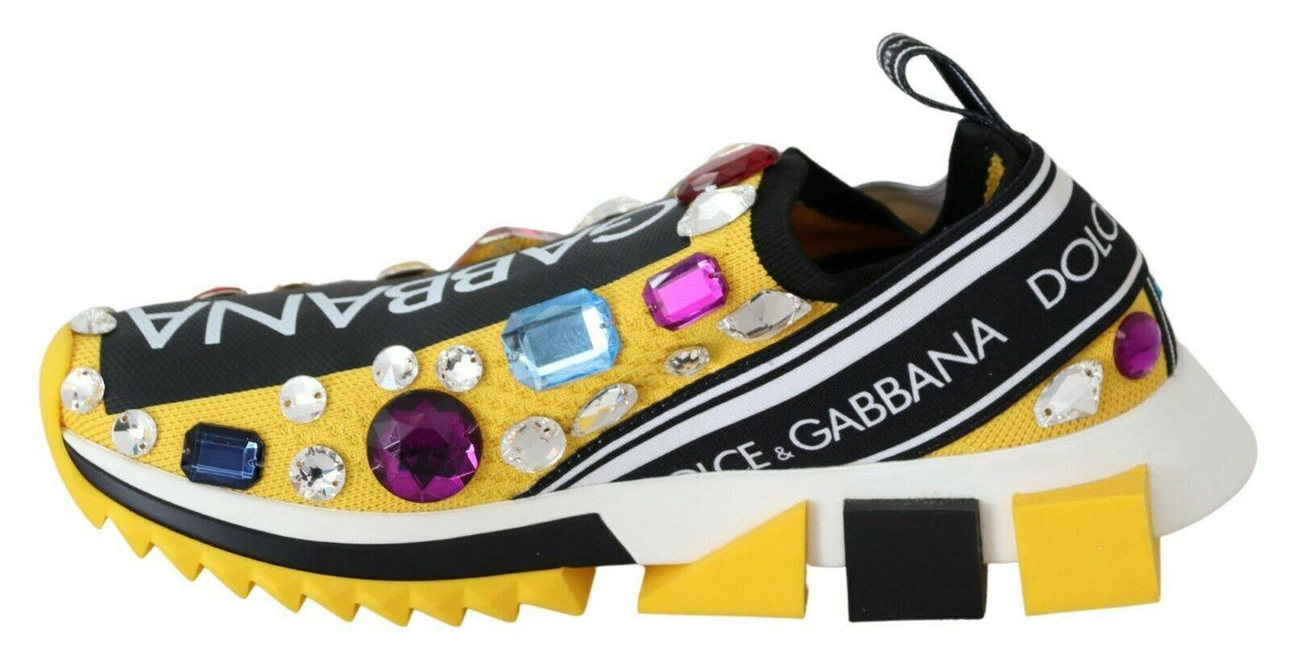 Dolce & Gabbana Embellished Yellow Sorrento Sneakers - Arichezz.store