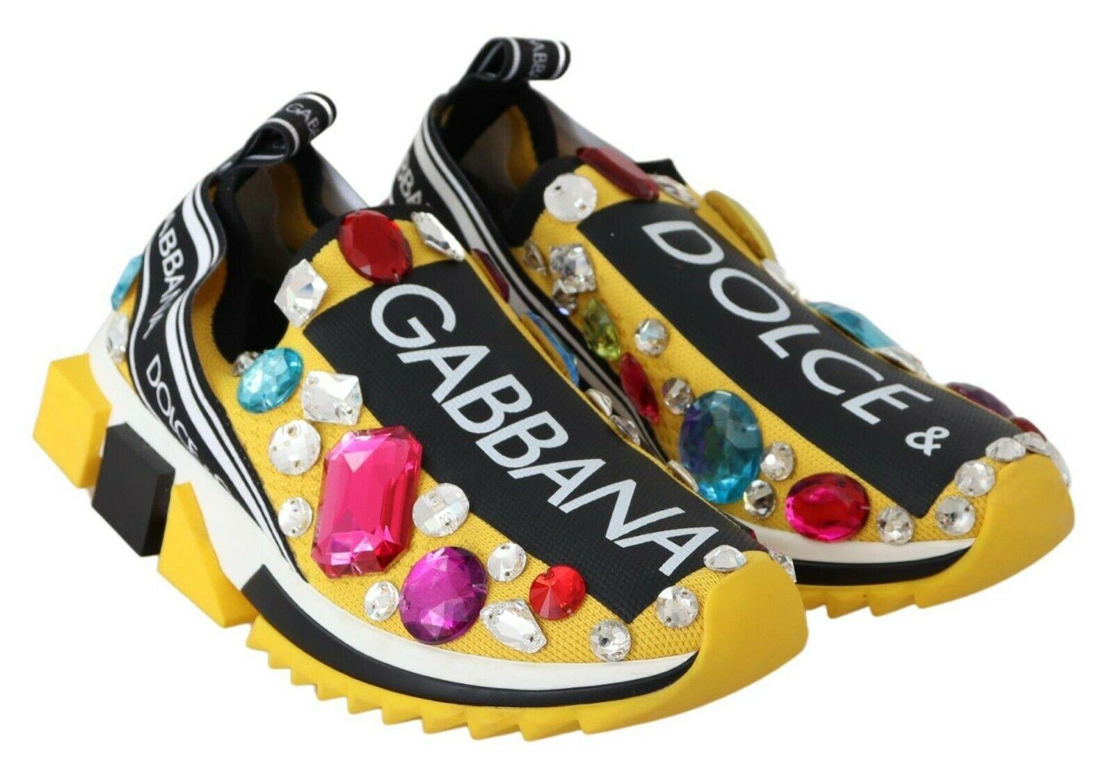 Dolce & Gabbana Embellished Yellow Sorrento Sneakers - Arichezz.store