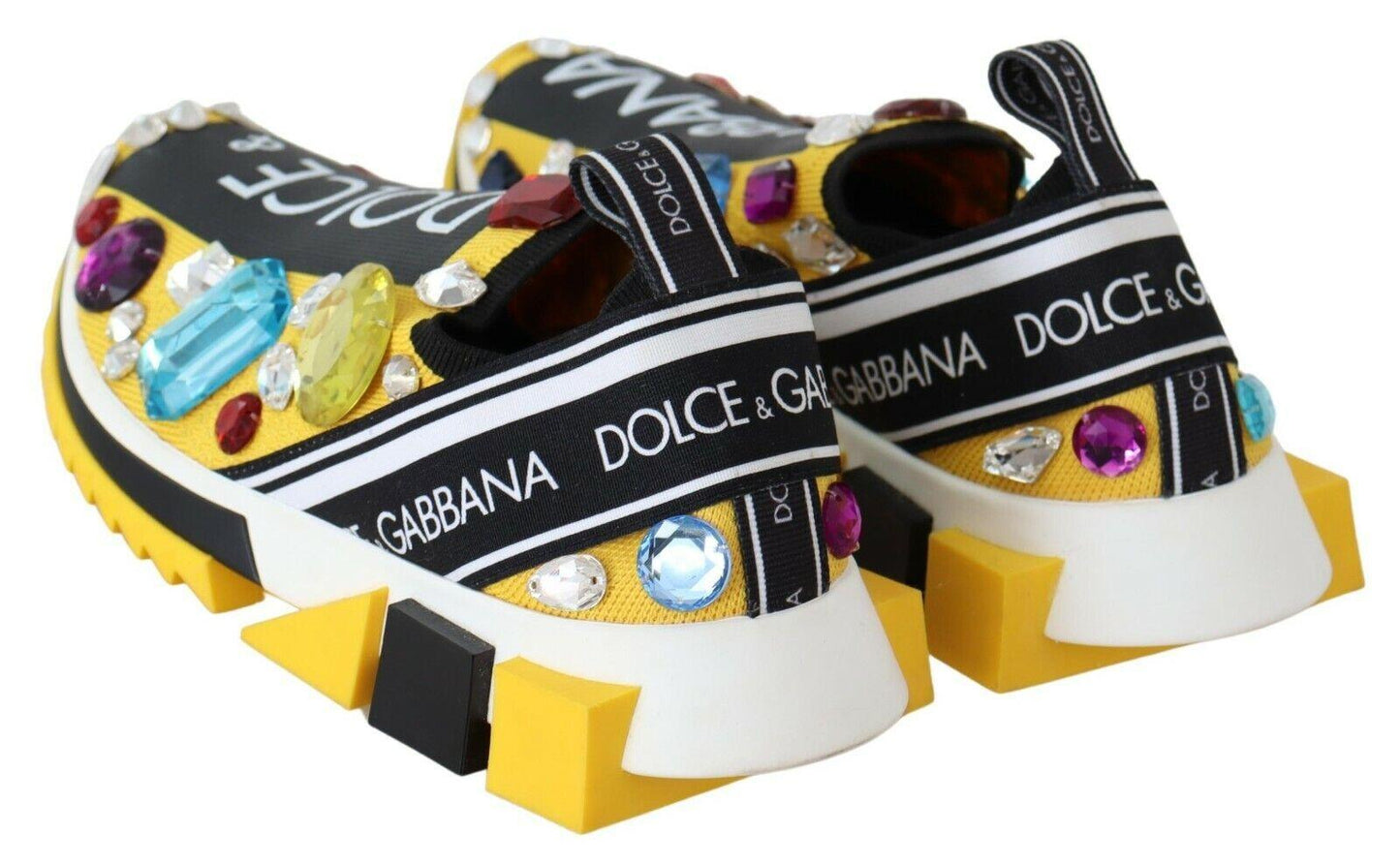 Dolce & Gabbana Embellished Yellow Sorrento Sneakers - Arichezz.store