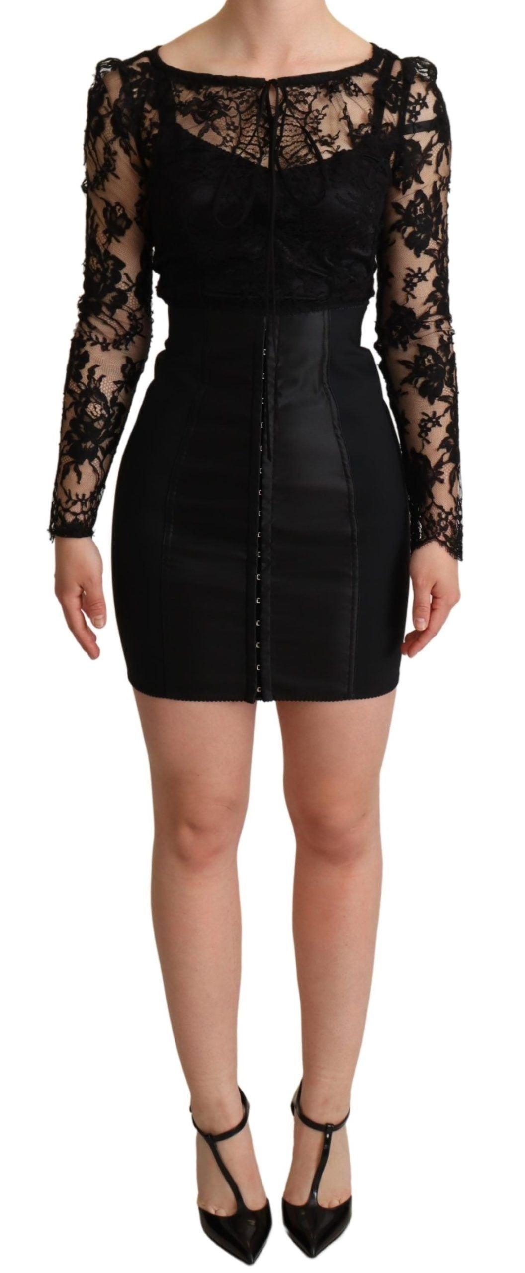 Dolce & Gabbana Elegant Black Lace Mini-Dress Delight - Arichezz.store