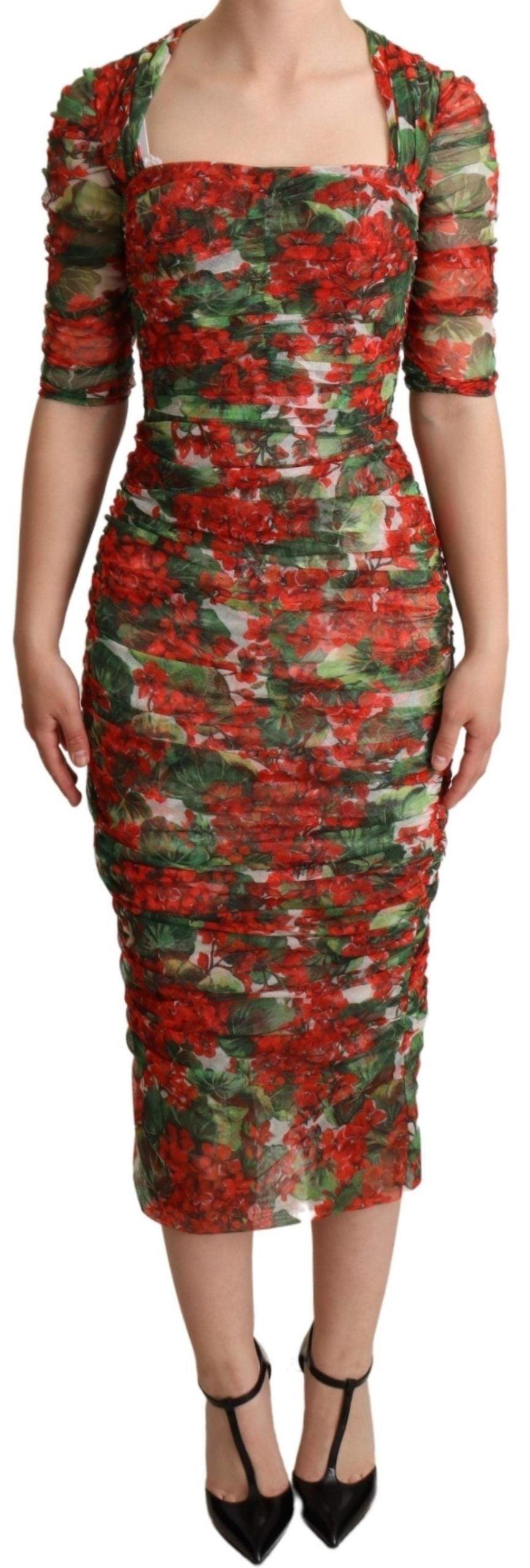 Dolce & Gabbana Elegant Red Floral Midi Sheath Dress - Arichezz.store