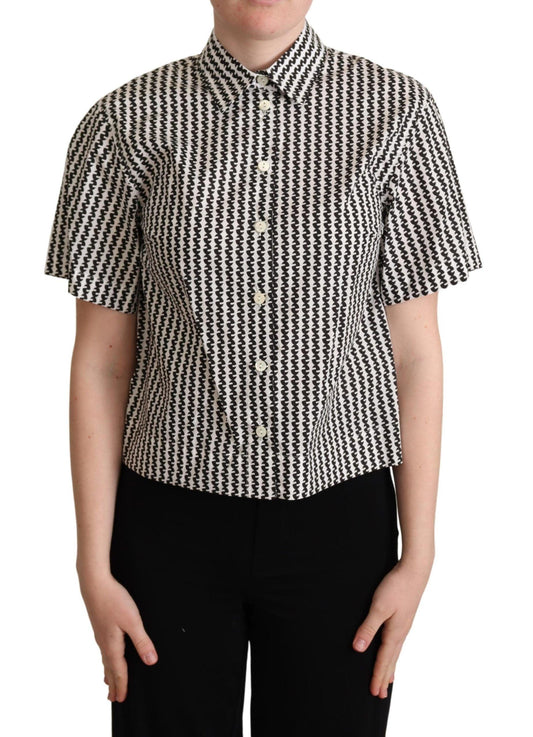 Dolce & Gabbana Elegant Black and White Patterned Cotton Polo - Arichezz.store